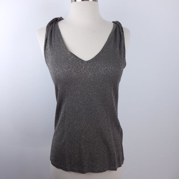 White House Olive Market NEW Twisted Shoulder Shimmer Tank Gold Black Small - Picture 1 of 6